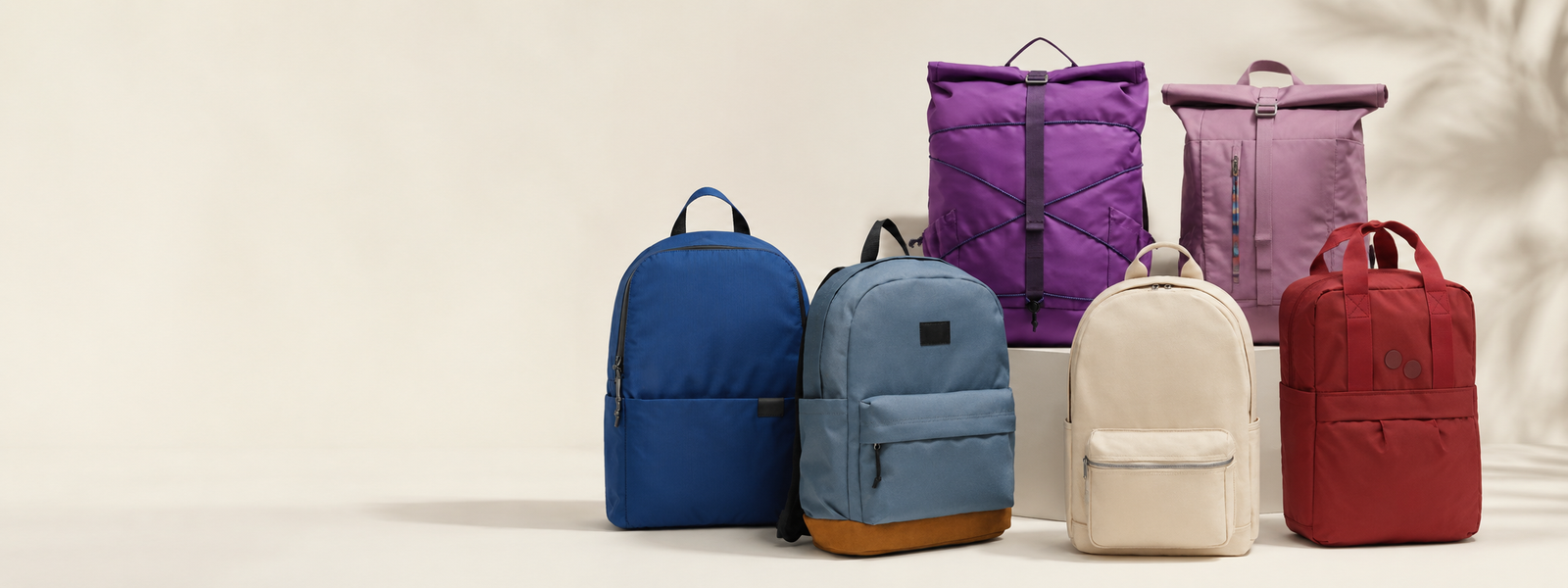 A range of backpack shapes and colors