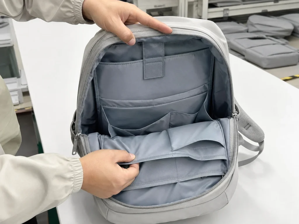 Backpack manufacturing: function check